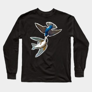 Two little birds flying free in the sky. Vintage colorful design. Long Sleeve T-Shirt